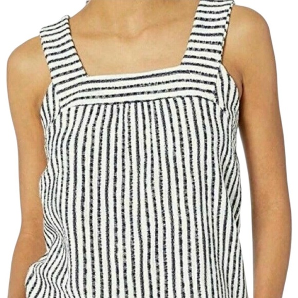 Lucky Brand Black White Striped Sleeveless Textured Knit Top Large Boho Casual - Picture 2 of 8